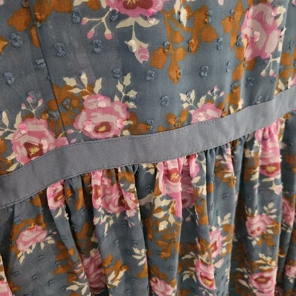 Matilda Jane Floral Flutter Twirl Dress L Women Balloon Sleeve Swiss Dot Midi Bl - Picture 9 of 11